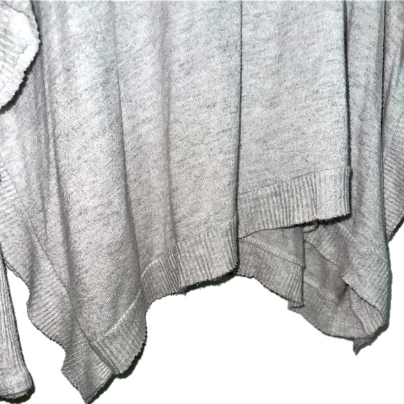 Grey Heathered Funneled Neck Sweater with Ruffles and Asymmetrical sides - Picture 3 of 5